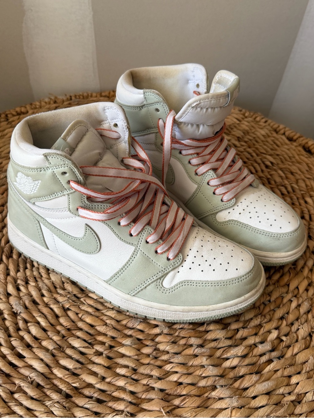 Nike Women’s High-Top Sneakers in Mint and White with Pink Laces